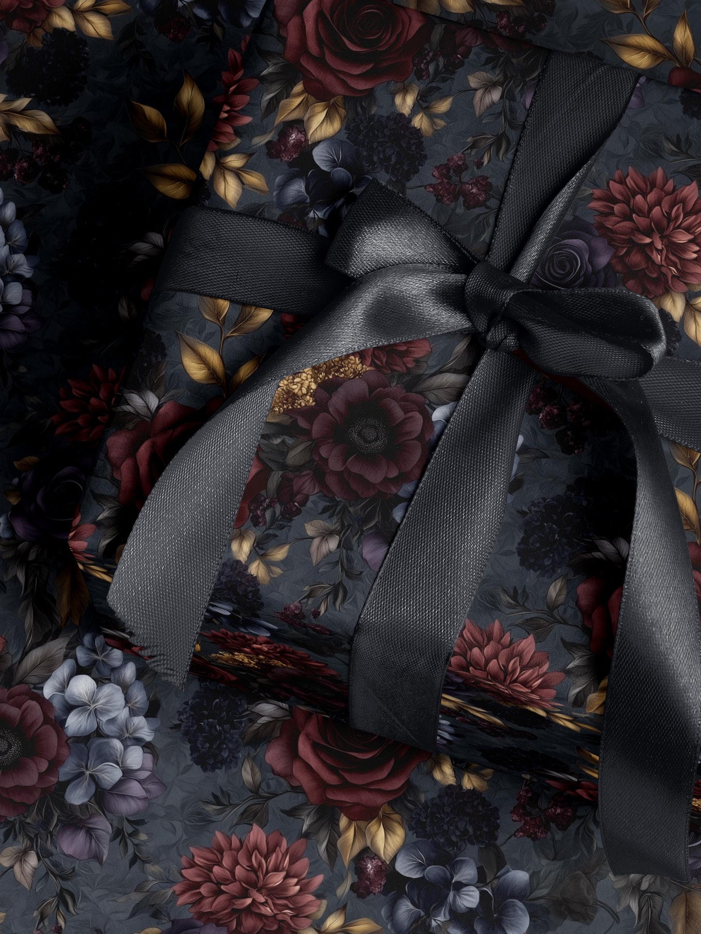 Moody Flower Wrapping Paper Dark Floral Gift Wrap Dark Academia Decor Gothic Gift Wrap Winter Flower Print Drawer Liner Paper Gift for Mom
