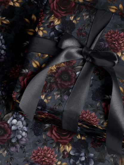 Moody Flower Wrapping Paper Dark Floral Gift Wrap Dark Academia Decor Gothic Gift Wrap Winter Flower Print Drawer Liner Paper Gift for Mom