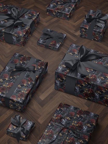 Moody Flower Wrapping Paper Dark Floral Gift Wrap Dark Academia Decor Gothic Gift Wrap Winter Flower Print Drawer Liner Paper Gift for Mom