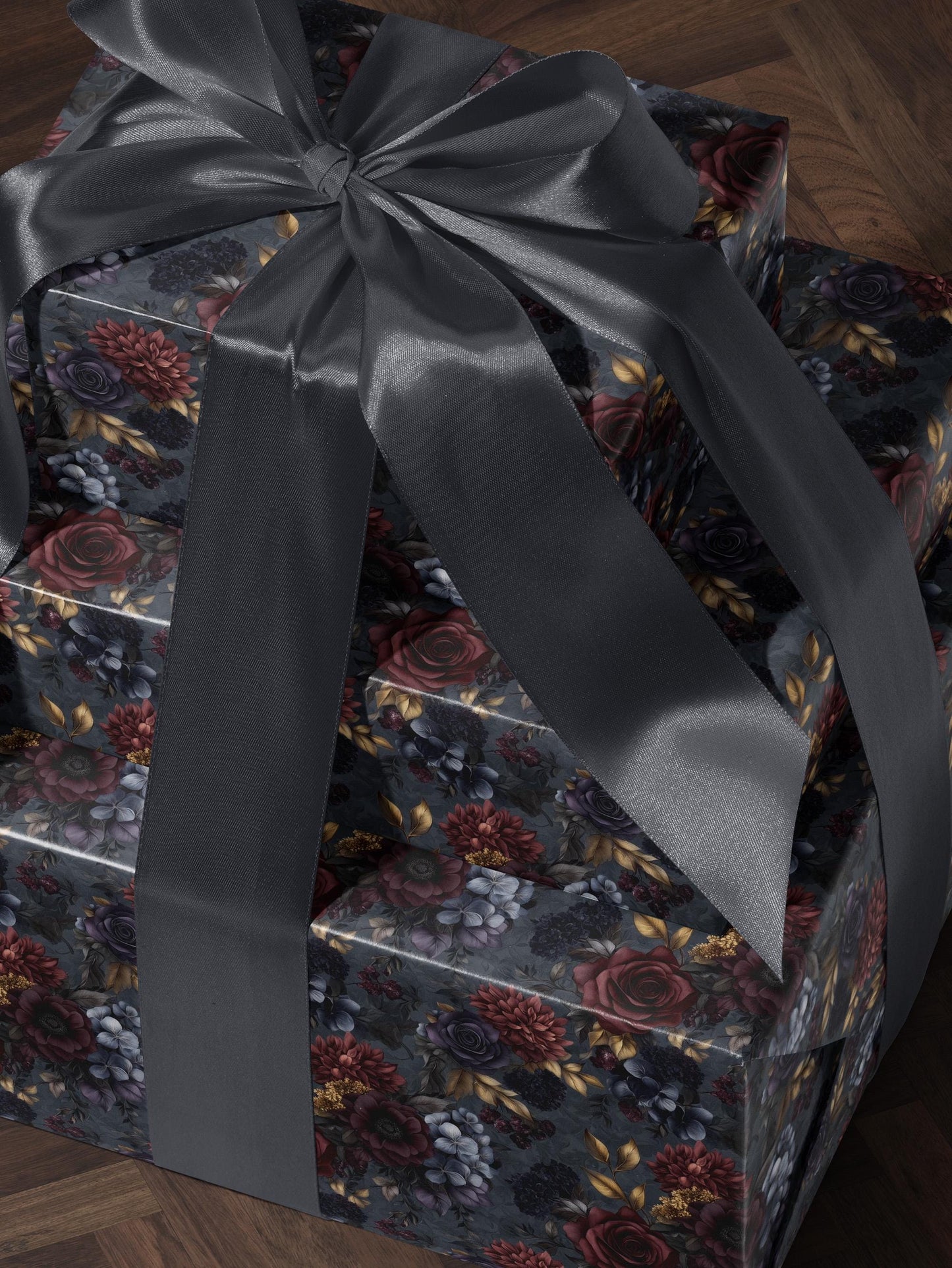 Moody Flower Wrapping Paper Dark Floral Gift Wrap Dark Academia Decor Gothic Gift Wrap Winter Flower Print Drawer Liner Paper Gift for Mom