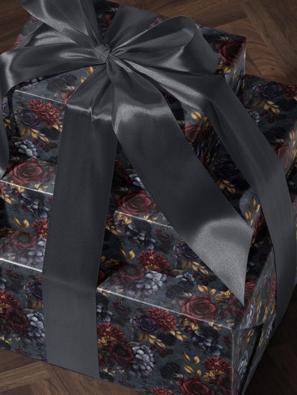 Moody Flower Wrapping Paper Dark Floral Gift Wrap Dark Academia Decor Gothic Gift Wrap Winter Flower Print Drawer Liner Paper Gift for Mom