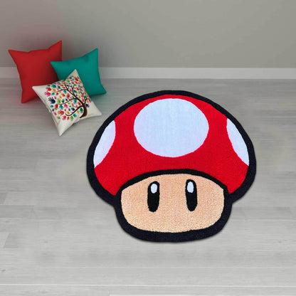M-ario rug, red mushroom rug, toad rug, retro game area rug, gaming room decor, mushroom rug, custom rug,Halloween gift,Christmas gift rug