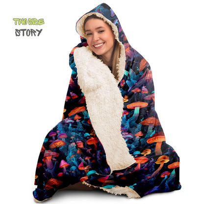 Micro-fleece Psychedelic Mushrooms Hooded Cloak,Psychedelic Clothes,Festival Rave Party Wear,Festival Cape,Psychedelic Cape,Wearable Blanket