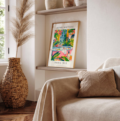 Hamster in Bathtub Art Print: Tropical Bathroom Decor in Matisse Style