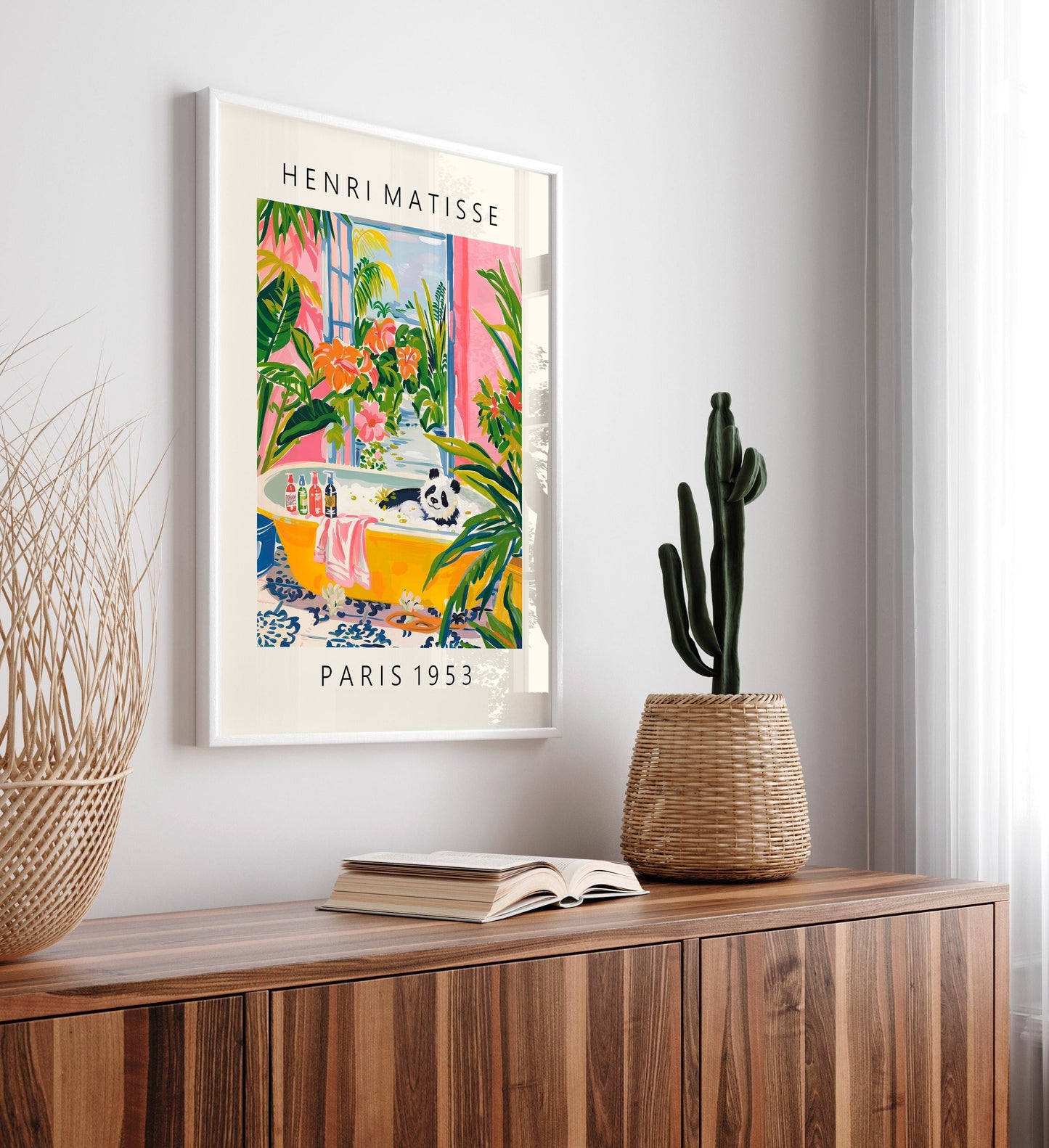 Panda in Bathtub Art Print: Matisse Style Bathroom Wall Art