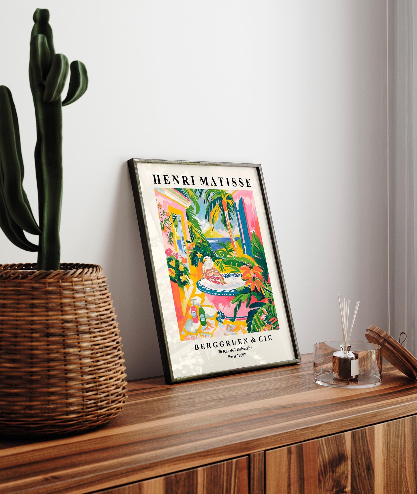 Matisse Style Eagle in Bathtub Art Print: Maximalist Bathroom Decor