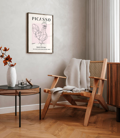 Rooster art print, Mid century poster, Chicken lover gift, Picasso art, Minimalist farm wall art