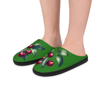 Women'sSlippers FestiveGreen Cherry-Designed Cozy Indoor Footwear Christmas-like Tree Green Cherry Lovers Gift Fruit Slippers