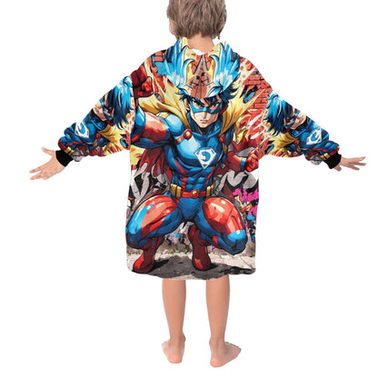 Kids Blanket Hoodie Superhero Hero Comics Cartoon Art Retro