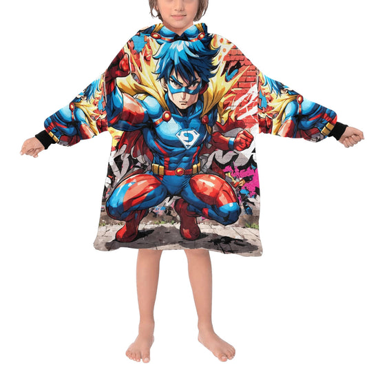 Kids Blanket Hoodie Superhero Hero Comics Cartoon Art Retro