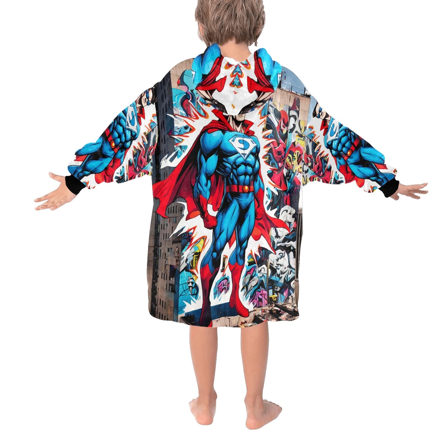 Kids Blanket Hoodie Cartoon Art Retro Superhero Hero Comics