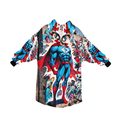 Kids Blanket Hoodie Cartoon Art Retro Superhero Hero Comics
