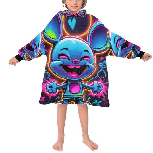 Kids Blanket Hoodie  Art Graffiti Emoji Cartoon Comics Neon