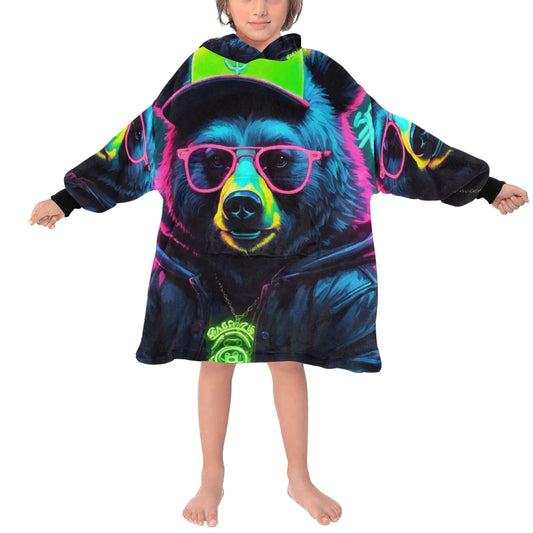 Kids Blanket Hoodie Gangsta Bear