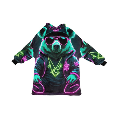 Kids Blanket Hoodie Gangsta Bear Gangster Neon Art