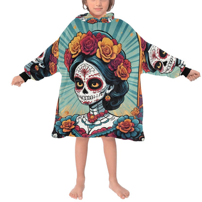 Kids Blanket Hoodie Chicano Día De Los Muertos Mexico La Catrina