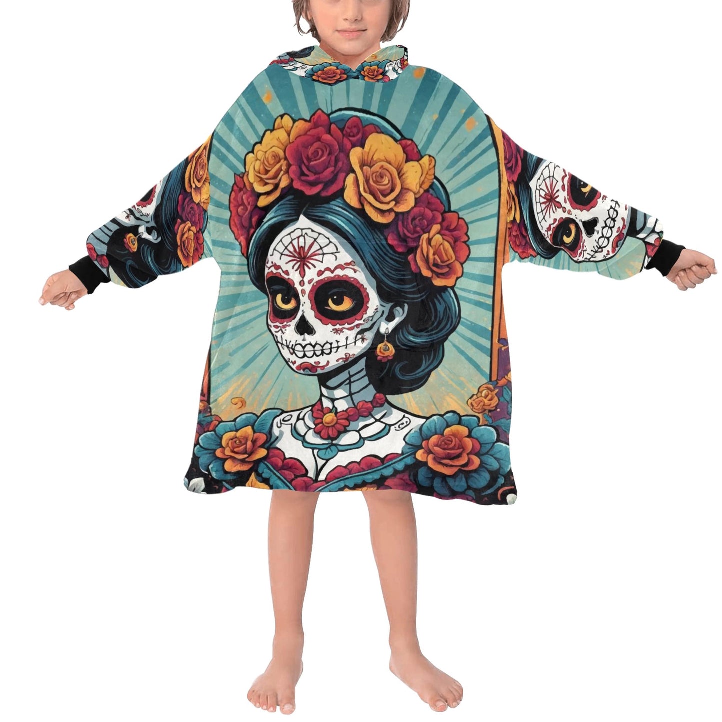 Kids Blanket Hoodie Chicano Día De Los Muertos Mexico La Catrina