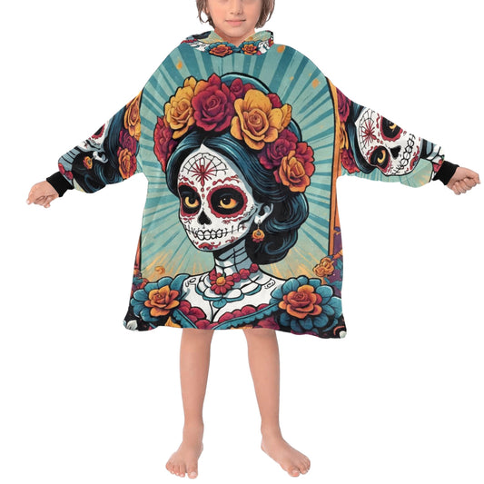 Kids Blanket Hoodie Chicano Día De Los Muertos Mexico La Catrina
