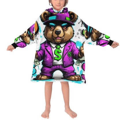 Kids Blanket Hoodie Gangster Bear Cartoon Gangster Comics