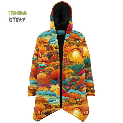 Vivid Colors Micro-fleece Psychedelic Forest Hooded Cloak, Festival Rave Party Wear, EDM Festival Cape, Psychedelic Cape, Men's Rave Cape