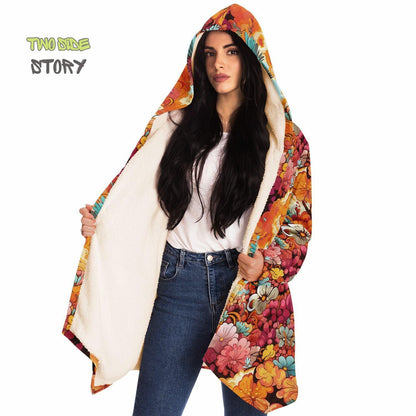 Micro-fleece Psychedelic Forest Printed Hooded Cloak,Festival Rave Party Wear,EDM Festival Cape, Psychedelic Cape,Vivid Colors Men Rave Cape