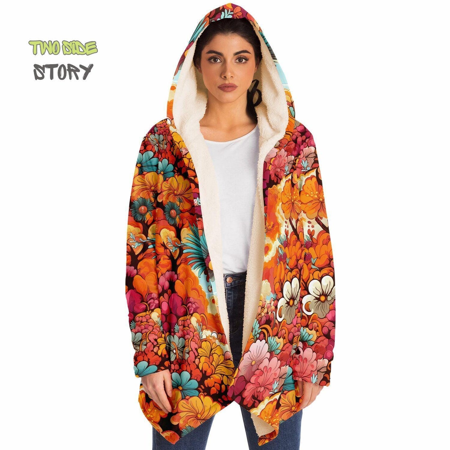 Micro-fleece Psychedelic Forest Printed Hooded Cloak,Festival Rave Party Wear,EDM Festival Cape, Psychedelic Cape,Vivid Colors Men Rave Cape