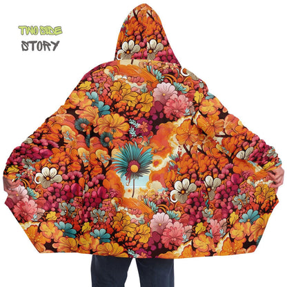 Micro-fleece Psychedelic Forest Printed Hooded Cloak,Festival Rave Party Wear,EDM Festival Cape, Psychedelic Cape,Vivid Colors Men Rave Cape