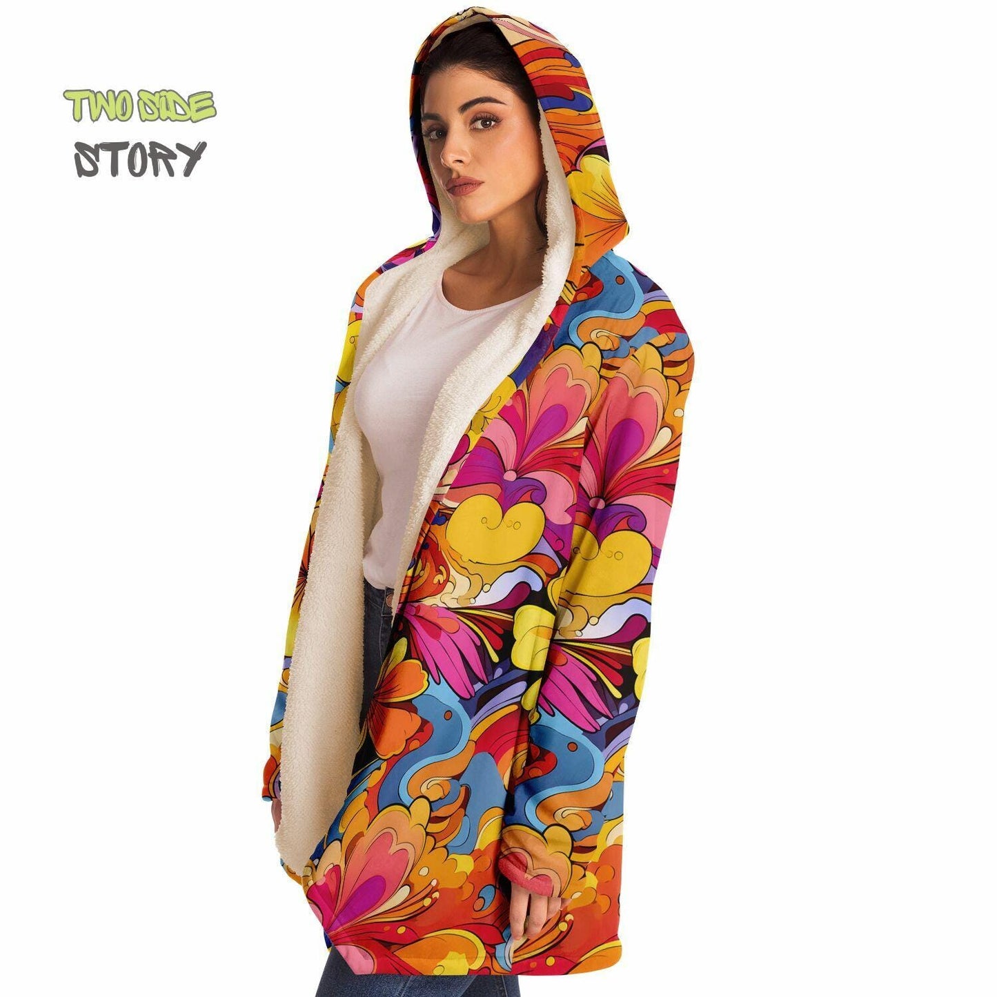 Psychedelic Forest Printed Hooded Cloak,Micro-fleece Festival Rave Party Wear,EDM Festival Cape, Psychedelic Cape,Vivid Colors Men Rave Cape