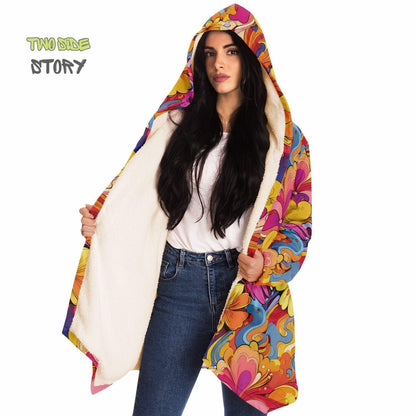 Psychedelic Forest Printed Hooded Cloak,Micro-fleece Festival Rave Party Wear,EDM Festival Cape, Psychedelic Cape,Vivid Colors Men Rave Cape