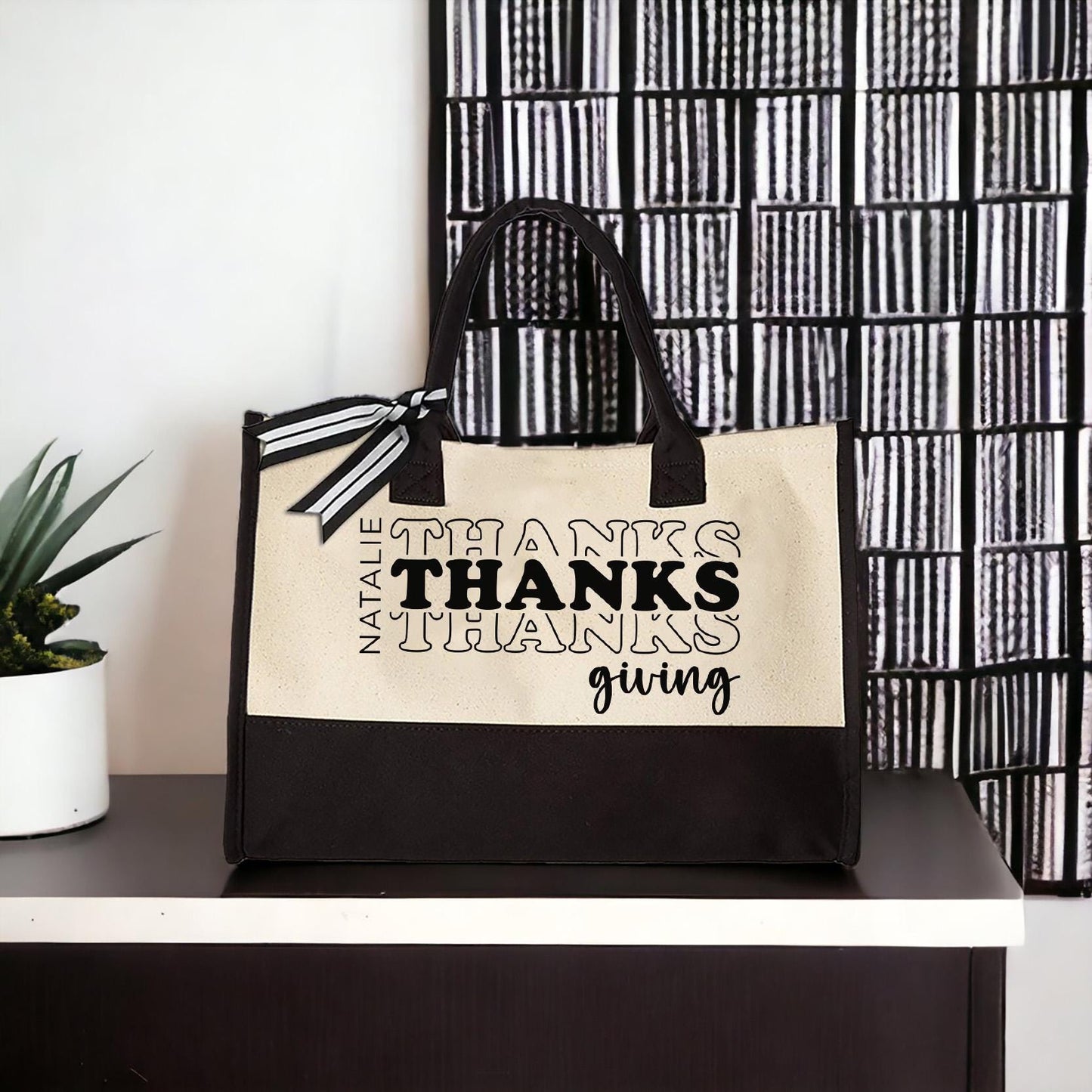 Thanksgiving Tote, Custom Name Tote Bag, Personalized Thankful Canvas Tote Bag, Gift For Women, Thanksgiving Gift Idea, Gift For Her