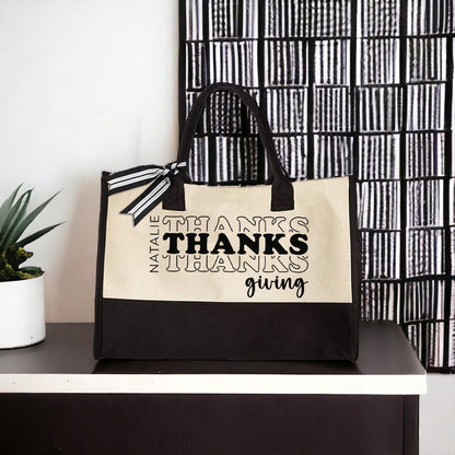 Thanksgiving Tote, Custom Name Tote Bag, Personalized Thankful Canvas Tote Bag, Gift For Women, Thanksgiving Gift Idea, Gift For Her