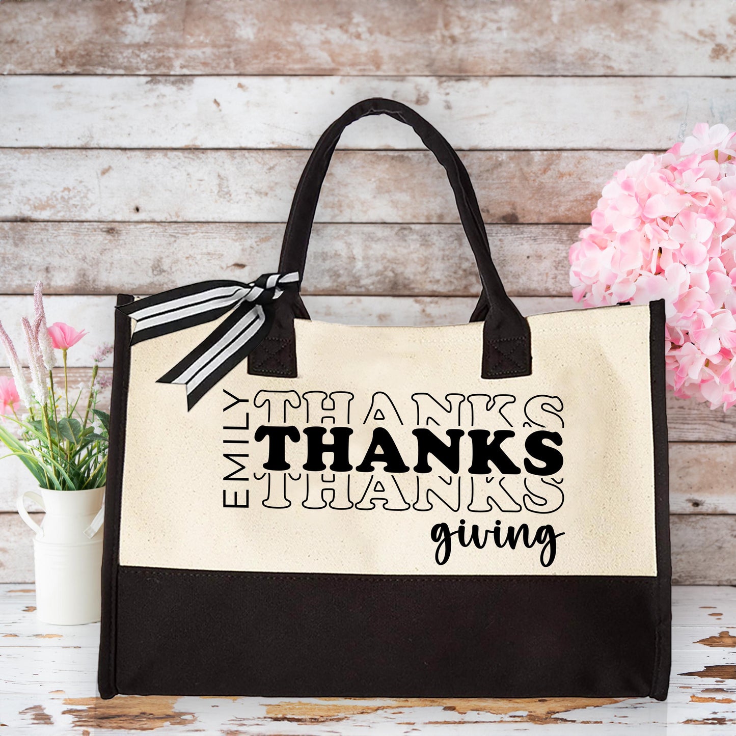 Thanksgiving Tote, Custom Name Tote Bag, Personalized Thankful Canvas Tote Bag, Gift For Women, Thanksgiving Gift Idea, Gift For Her