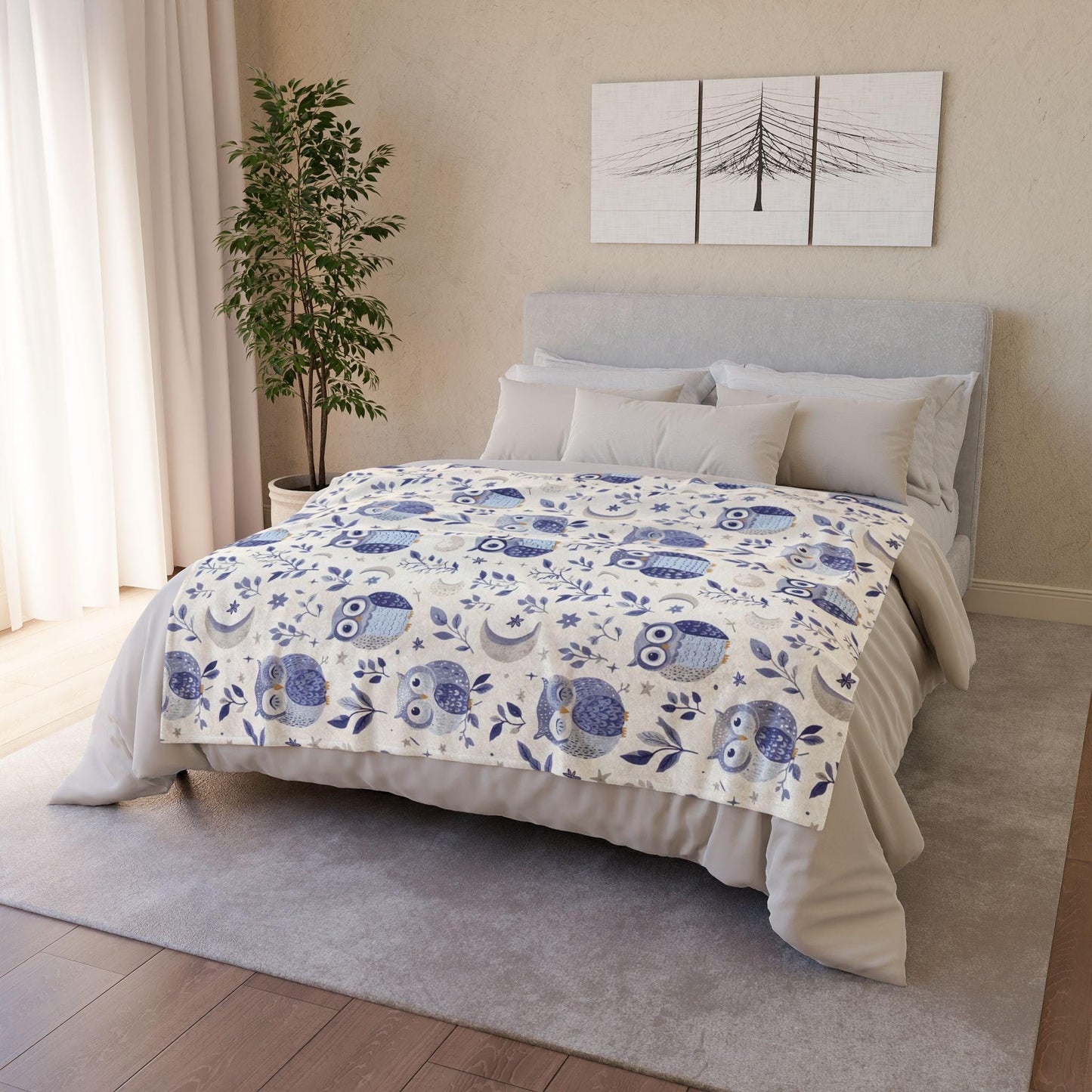 Celestial Owl Blanket Cute Pastel Moon and Stars Fleece Throw Blanket Floral Mystical Owl Lovers Christmas Gift Ideas for Family Friends