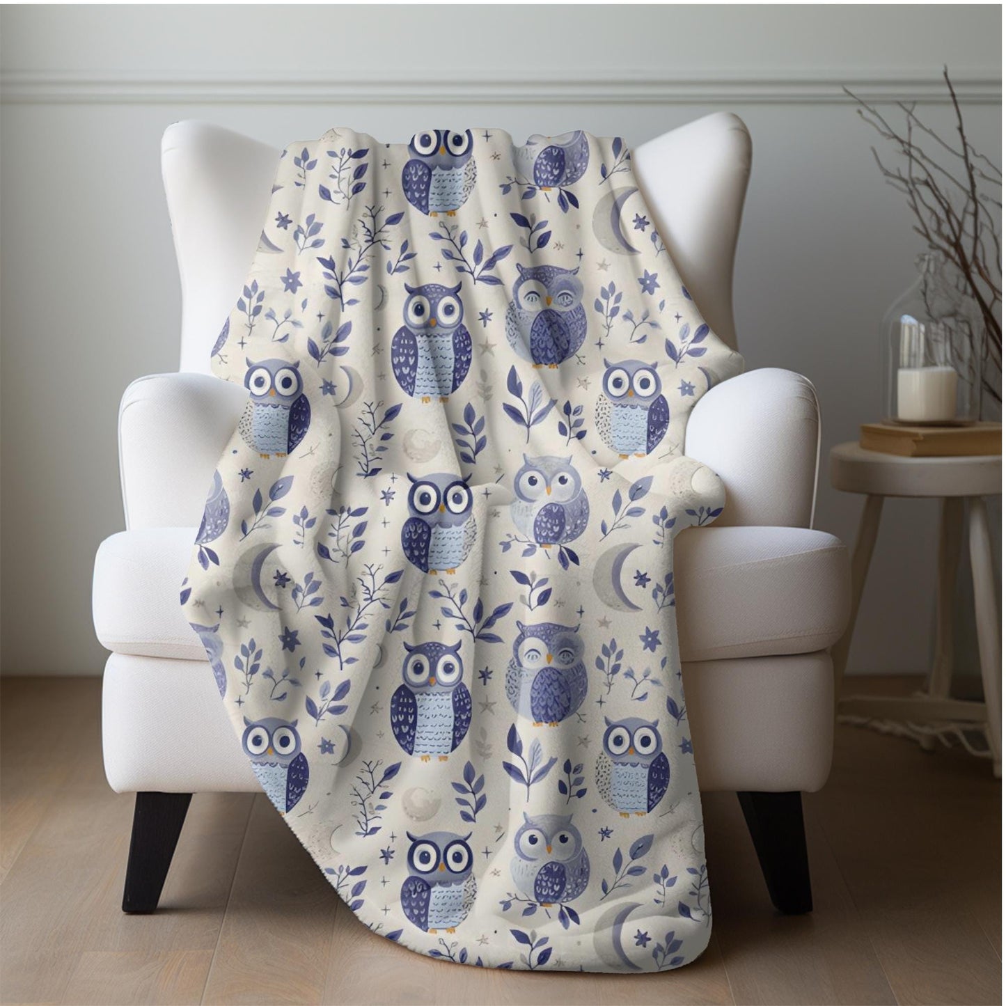 Celestial Owl Blanket Cute Pastel Moon and Stars Fleece Throw Blanket Floral Mystical Owl Lovers Christmas Gift Ideas for Family Friends