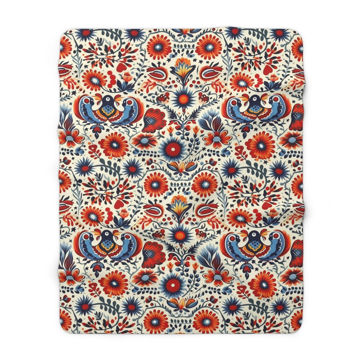 Polish Garden Songbirds Sherpa Fleece Blanket | Polska Birds and Floral Sherpa Fleece Blanket | Housewarming Gift | Warm Sherpa Blanket