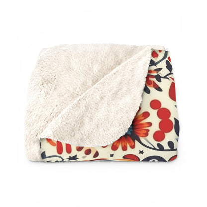 Polish Garden Songbirds Sherpa Fleece Blanket | Polska Birds and Floral Sherpa Fleece Blanket | Housewarming Gift | Warm Sherpa Blanket