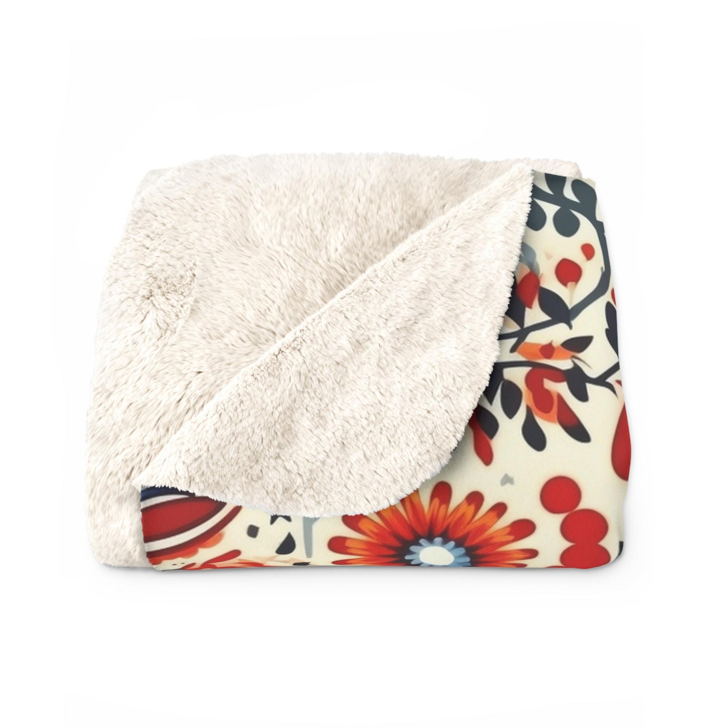 Polish Garden Songbirds Sherpa Fleece Blanket | Polska Birds and Floral Sherpa Fleece Blanket | Housewarming Gift | Warm Sherpa Blanket