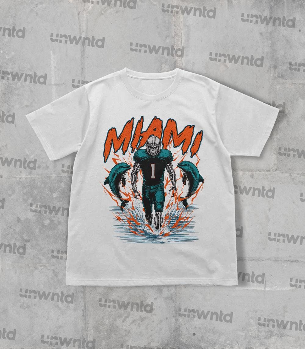 Miami Football Shirt - Graphic Tees - Skeleton Shirt - Merch Tee - Gift Shirt - Bootleg Shirt - Vintage - Skeleton Football Shirt