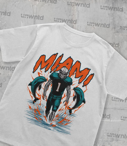 Miami Football Shirt - Graphic Tees - Skeleton Shirt - Merch Tee - Gift Shirt - Bootleg Shirt - Vintage - Skeleton Football Shirt