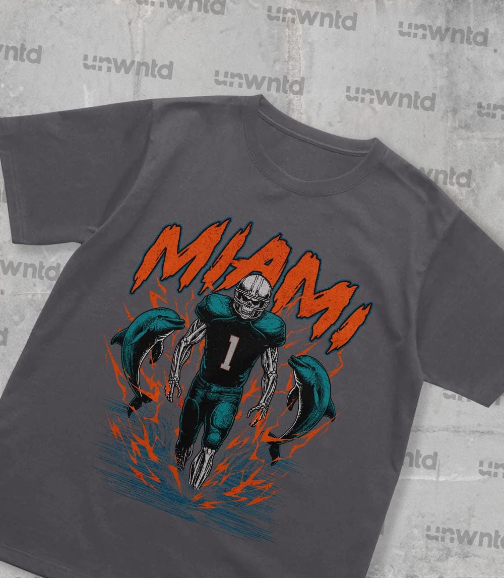 Miami Football Shirt - Graphic Tees - Skeleton Shirt - Merch Tee - Gift Shirt - Bootleg Shirt - Vintage - Skeleton Football Shirt