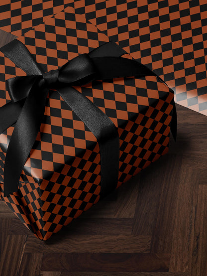 Halloween Wrapping Paper Fall Gift Wrap Orange and Black Paper Harlequin Design October Birthday Gift Wrap Roll Autumn Wrapping Paper Print
