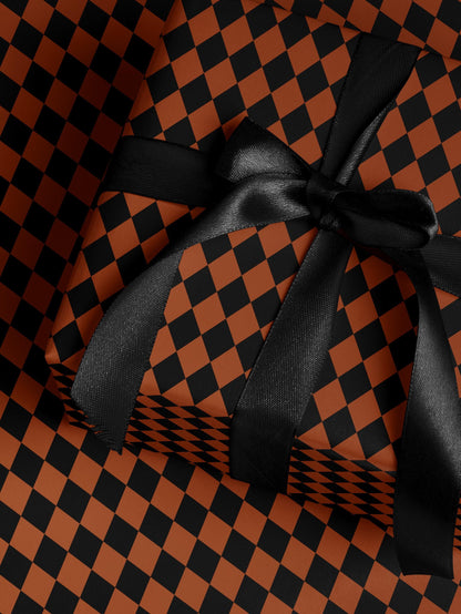 Halloween Wrapping Paper Fall Gift Wrap Orange and Black Paper Harlequin Design October Birthday Gift Wrap Roll Autumn Wrapping Paper Print