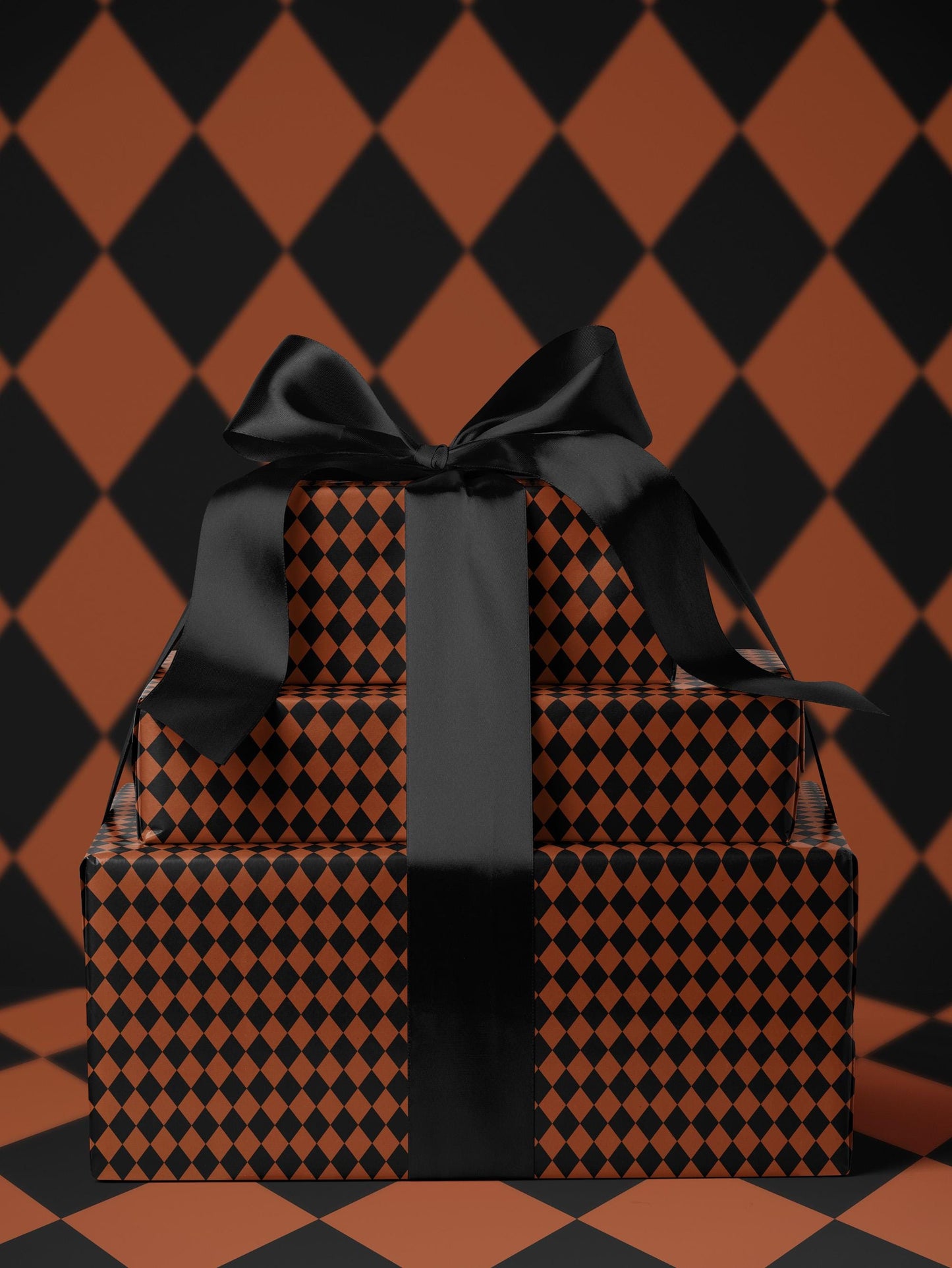 Halloween Wrapping Paper Fall Gift Wrap Orange and Black Paper Harlequin Design October Birthday Gift Wrap Roll Autumn Wrapping Paper Print