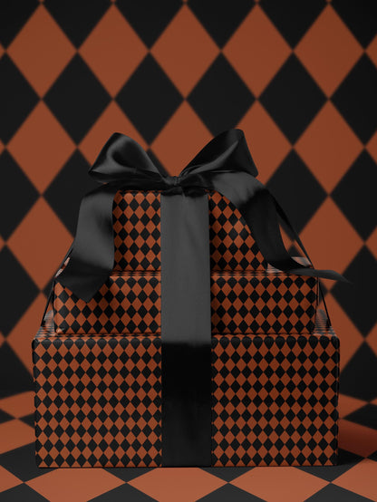 Halloween Wrapping Paper Fall Gift Wrap Orange and Black Paper Harlequin Design October Birthday Gift Wrap Roll Autumn Wrapping Paper Print