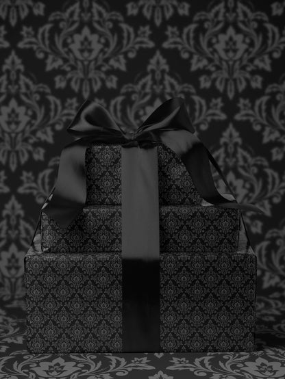 Gothic Gift Wrap Black Wrapping Paper Damask Decor Dark Moody Wrapping Paper Xmas Gift Wrap Paper Elegant Halloween Gift Christmas Party