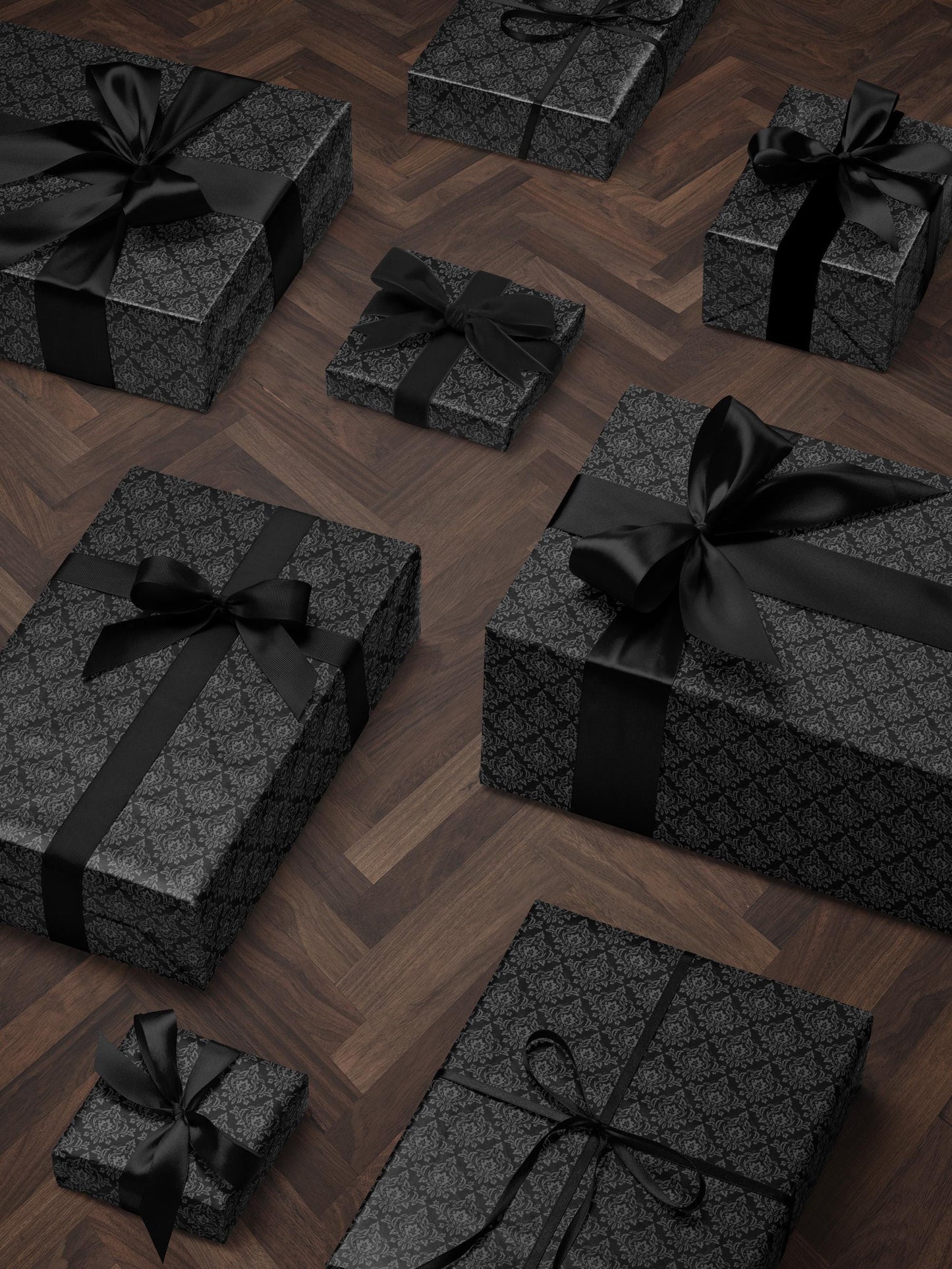 Gothic Gift Wrap Black Wrapping Paper Damask Decor Dark Moody Wrapping Paper Xmas Gift Wrap Paper Elegant Halloween Gift Christmas Party