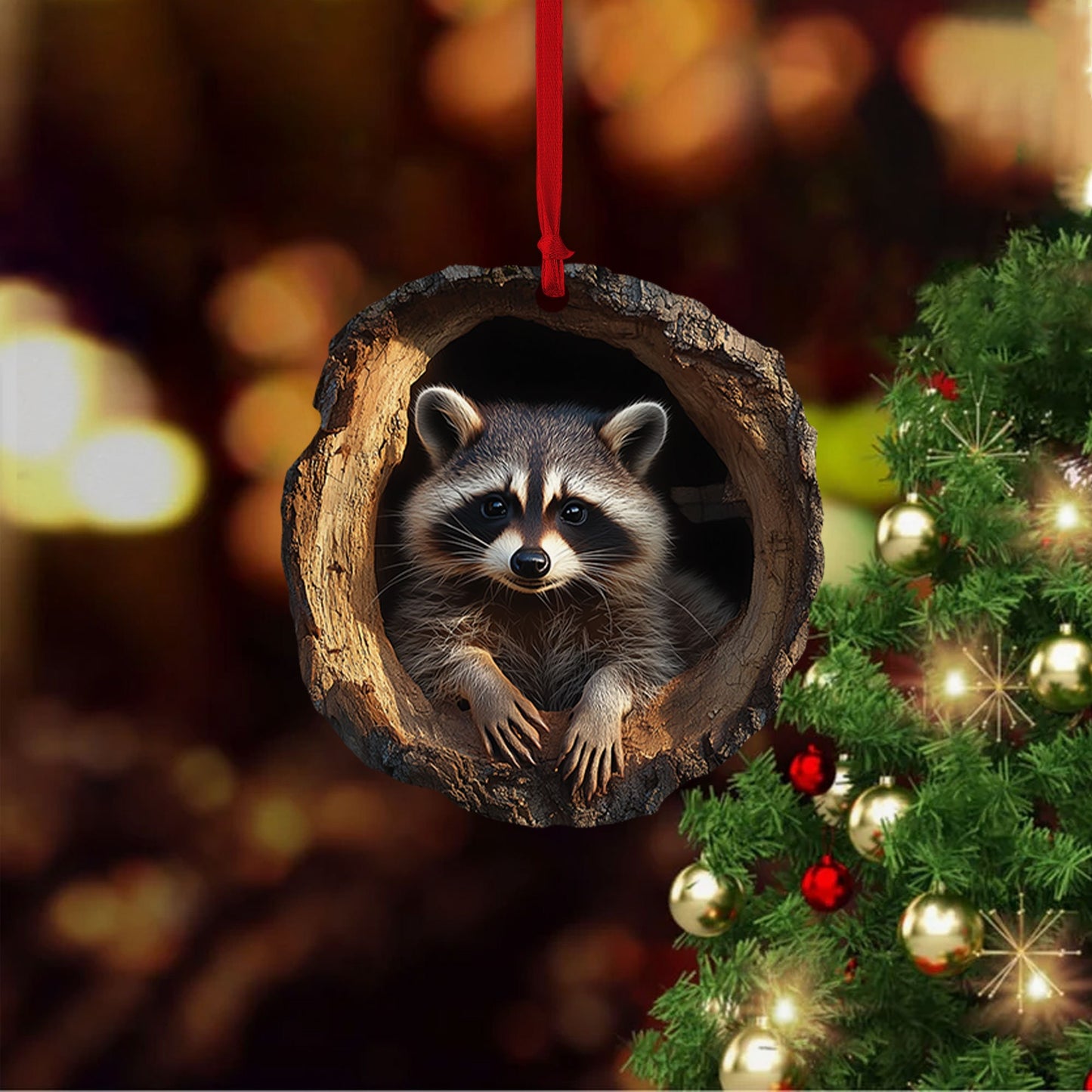 Racoon 2D Flat Ornament, Racoon Rearview Mirror Car Accessories, Racoon Christmas Ornament, Holiday Gift for Racoon Lover, Animal Lover Gift