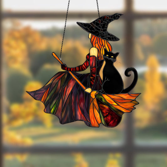 Personalized Witch And Black Cat Acrylic window Decor, We Fly Funny Witch , Ghost home decor, Halloween gift, Bat Gothic, Halloween decor