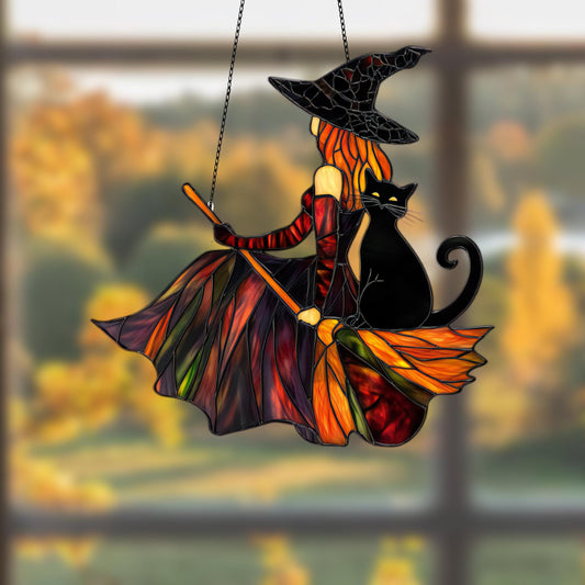 Personalized Witch And Black Cat Acrylic window Decor, We Fly Funny Witch , Ghost home decor, Halloween gift, Bat Gothic, Halloween decor