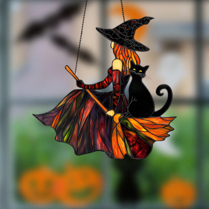 Personalized Witch And Black Cat Acrylic window Decor, We Fly Funny Witch , Ghost home decor, Halloween gift, Bat Gothic, Halloween decor